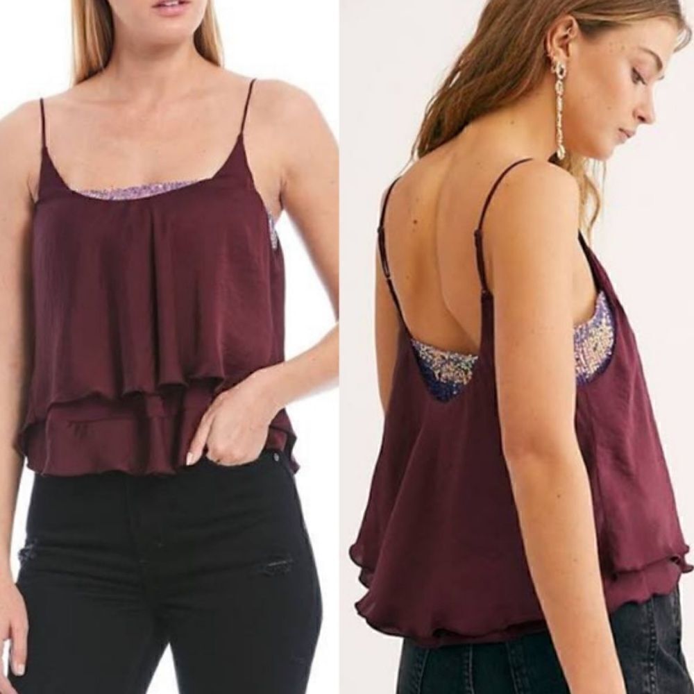 🌟FREE PEOPLE Sequined Plum Turn It On Cami NWT 🌟